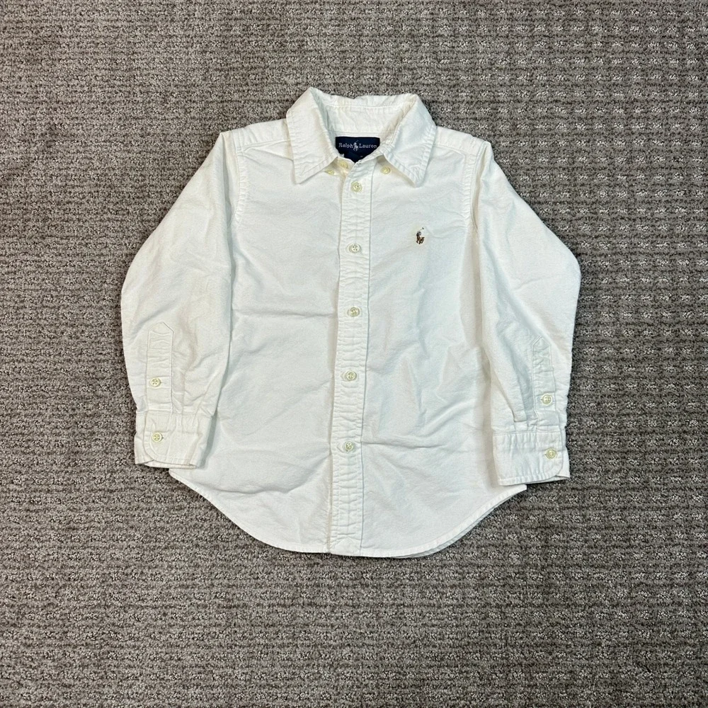 Ralph Lauren Kids Boys White Long Sleeve Oxford Button Down Shirt Size 4 4T